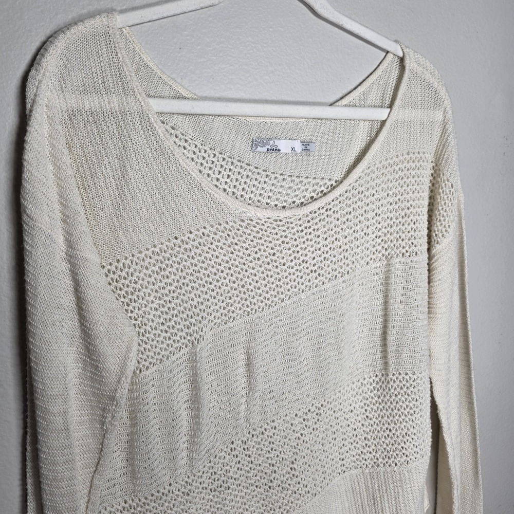 PrAna Womens XL Cream Open Knit Pullover Sweater Top Assymetrical Hem - Picture 2 of 9